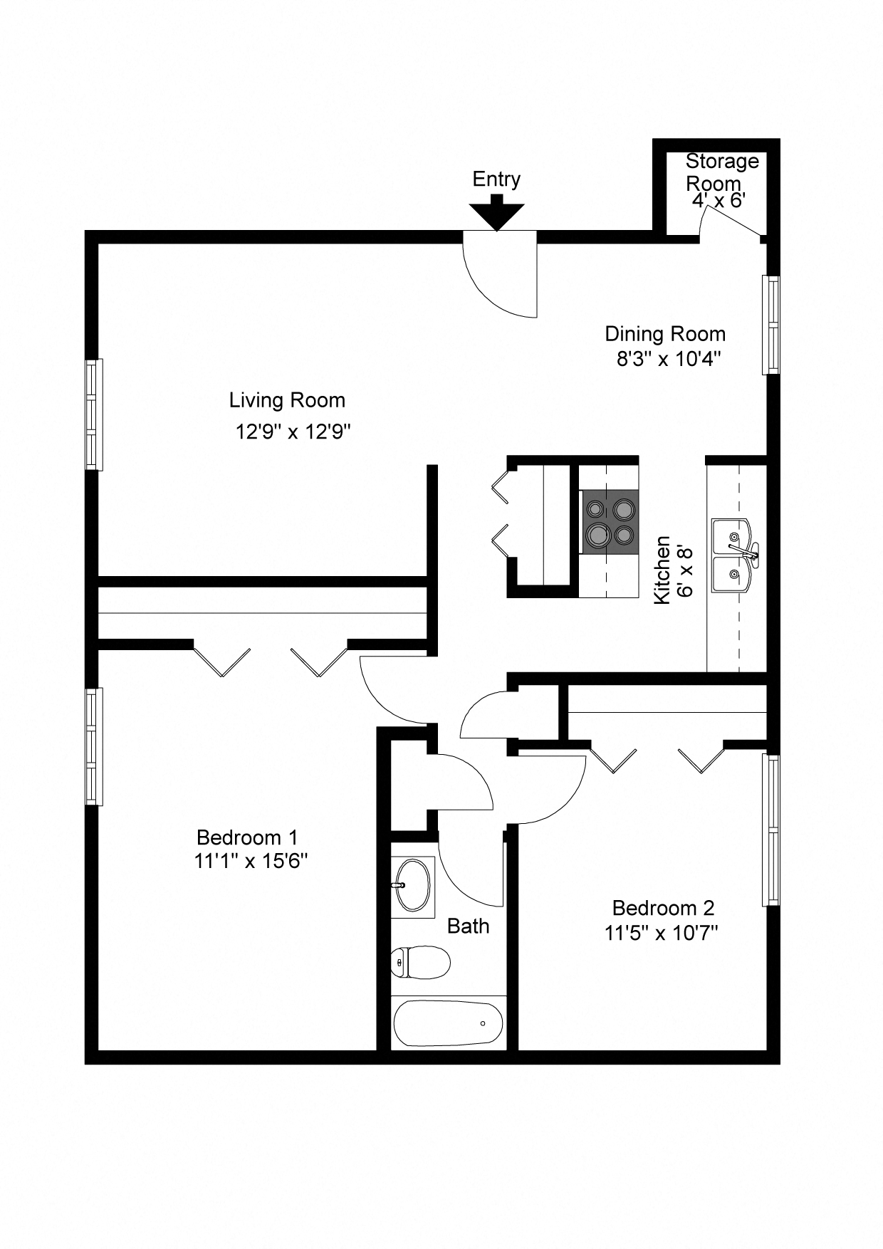 Two Bedroom Floor Plan at Bradford Manor Apartments, Hamlin, NY