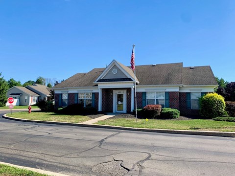 a house with an flag in front of it