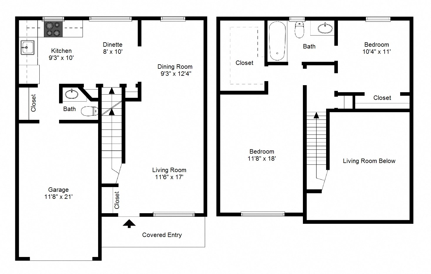 Two Bedroom Two Story Townhouse at Fetzner Square Apartments & Townhouses, Rochester, NY