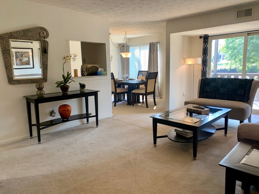 a living room with a couch and a table