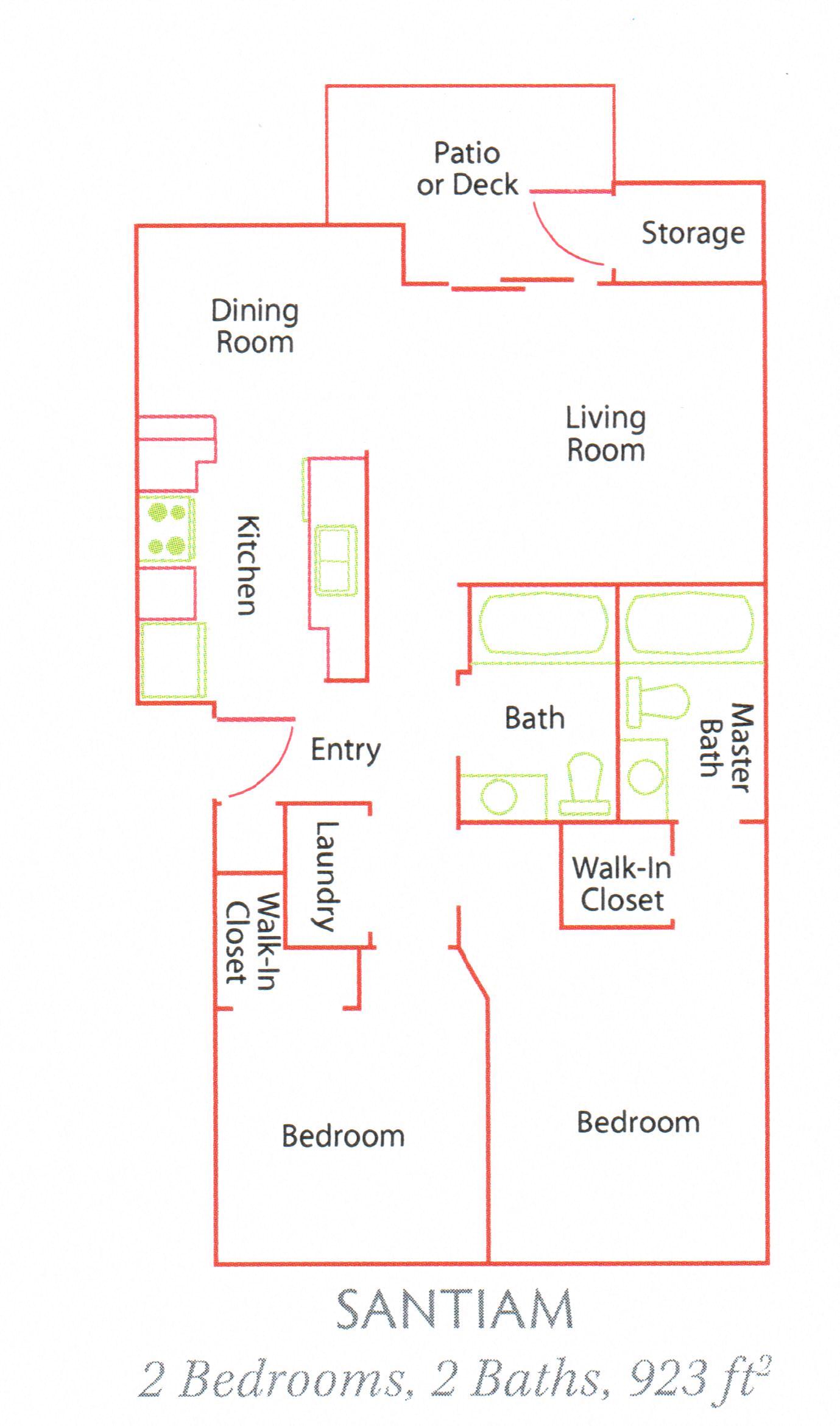 Williamette Park_Santiam_2 Bedroom_2 Bathroom_Apartment