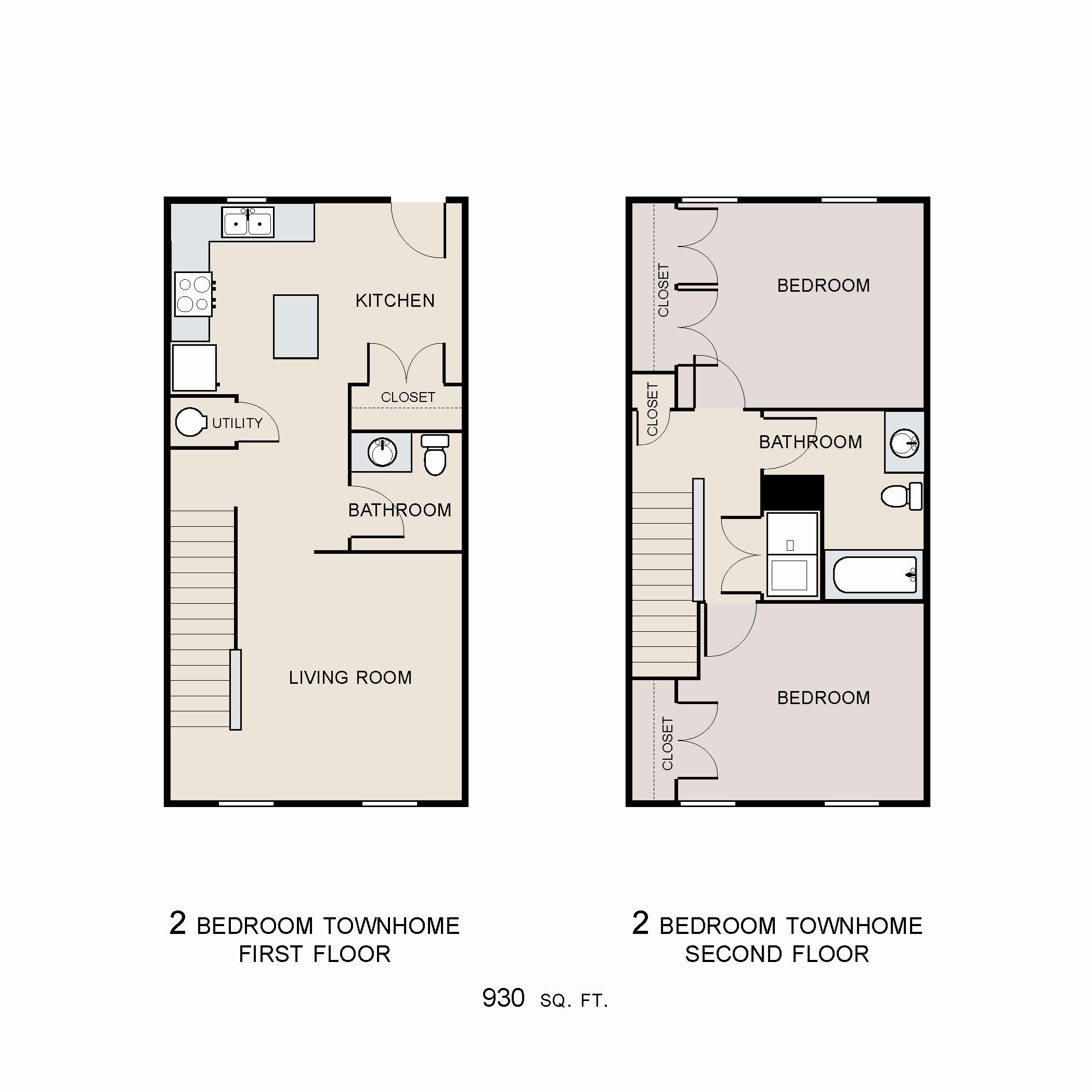 Two Bedroom Townhouse Floor Plan 4