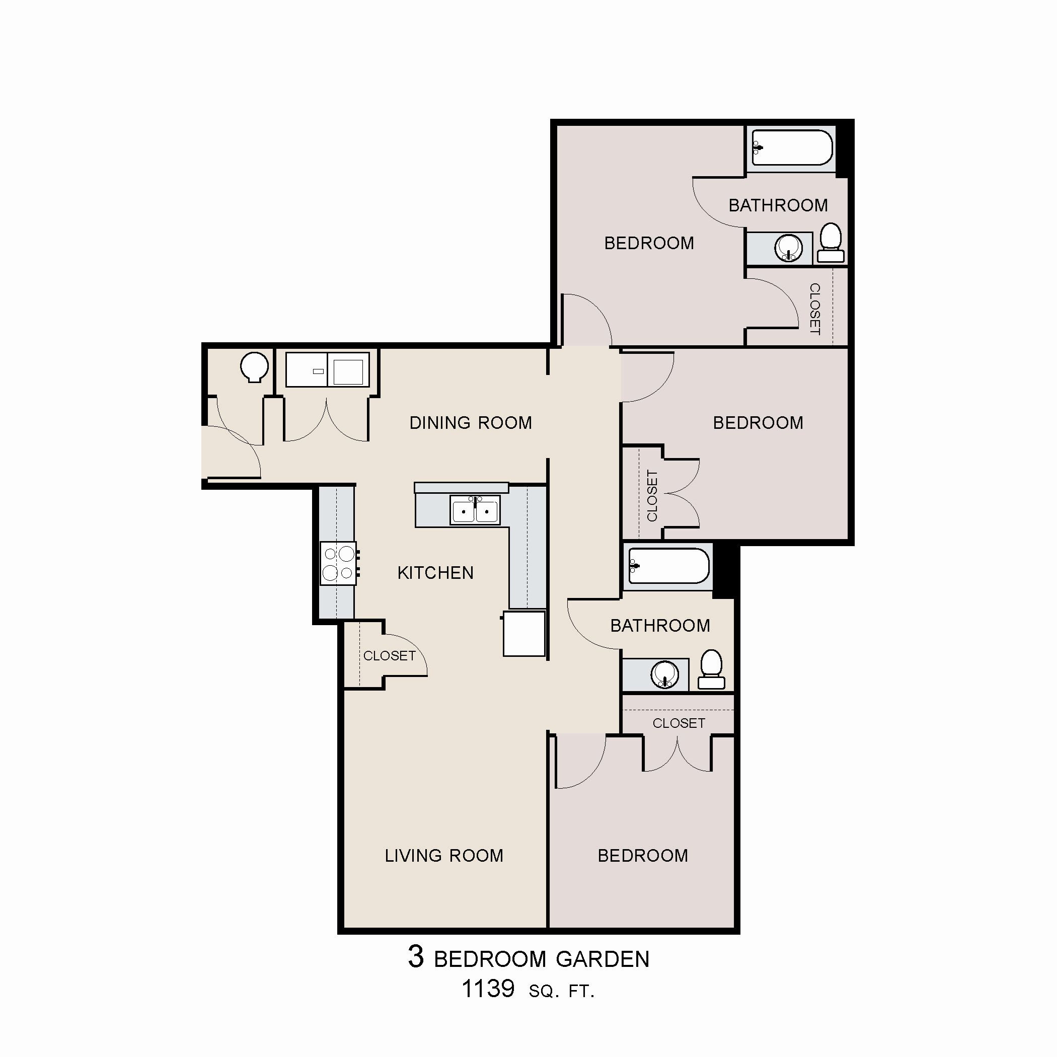 Three Bedroom Garden/Flat Floor Plan 3