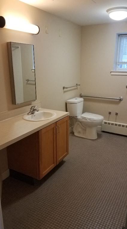 a bathroom with a toilet and a sink and a mirror