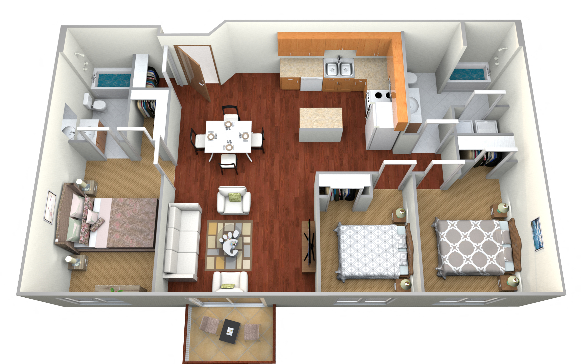 3 Bedroom Floor Plan at Augusta Apartments, Fargo, North Dakota