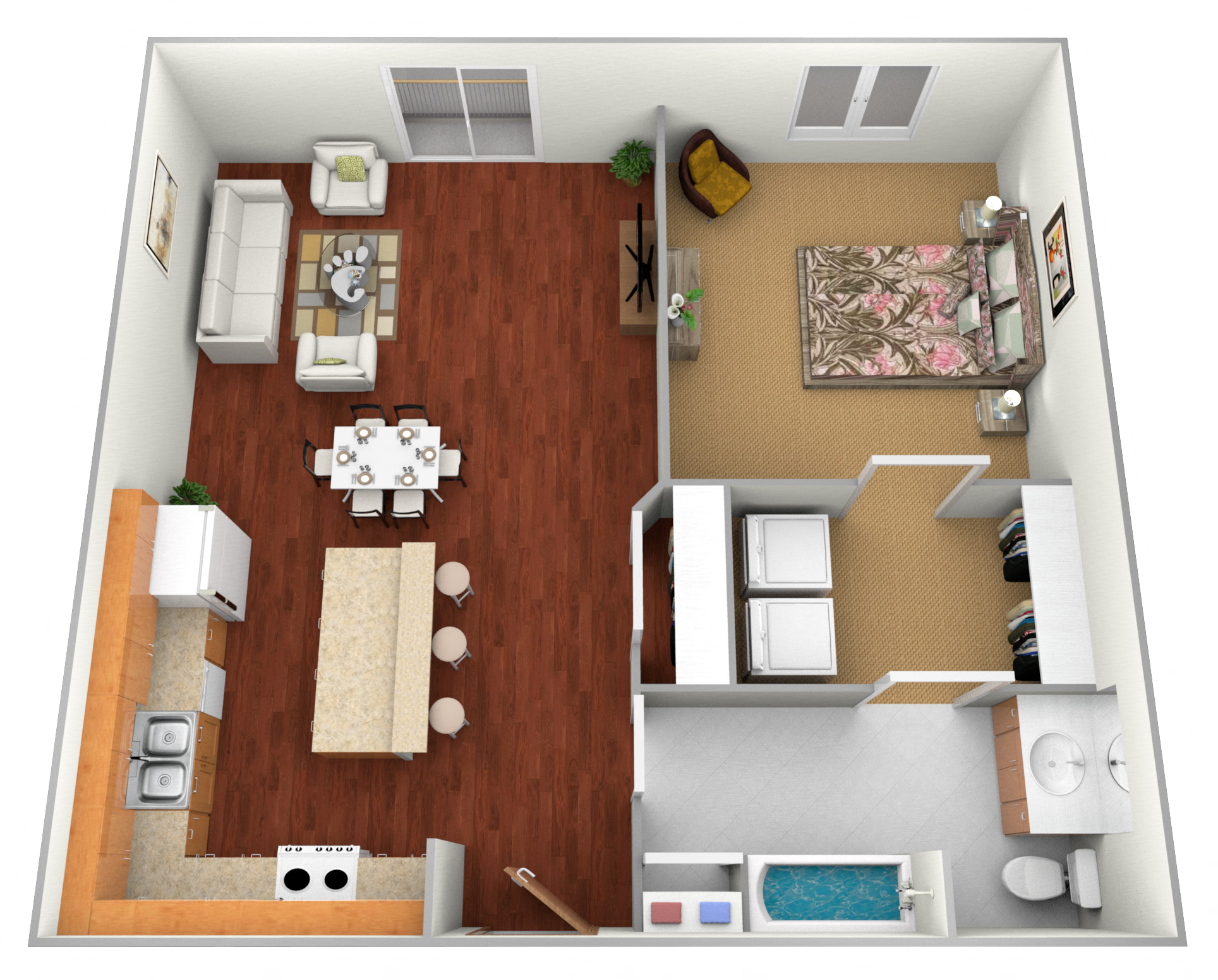 1 Bed A Floor Plan at Augusta Apartments, North Dakota