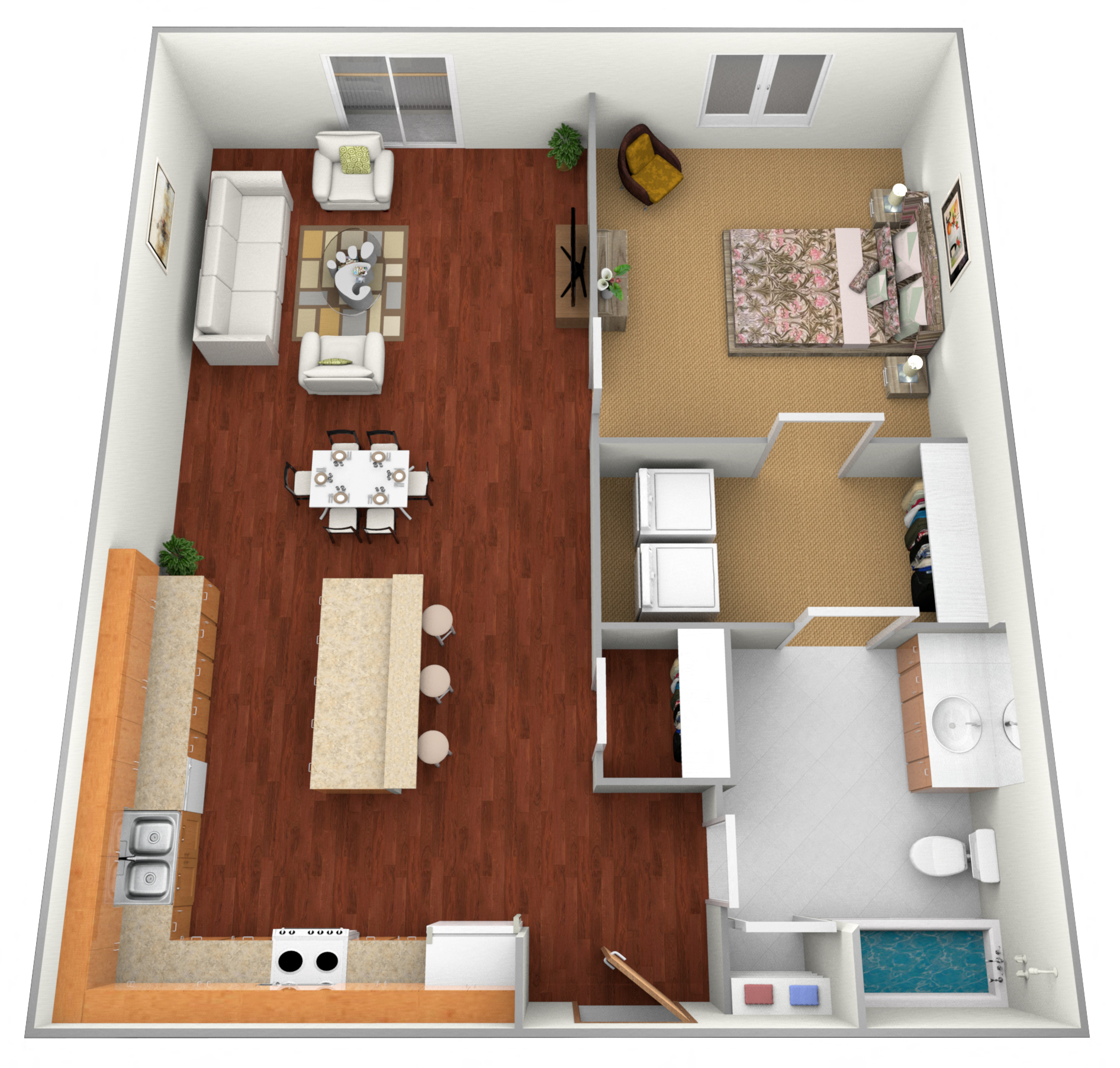 1 Bed B Floor Plan at Augusta Apartments, Fargo