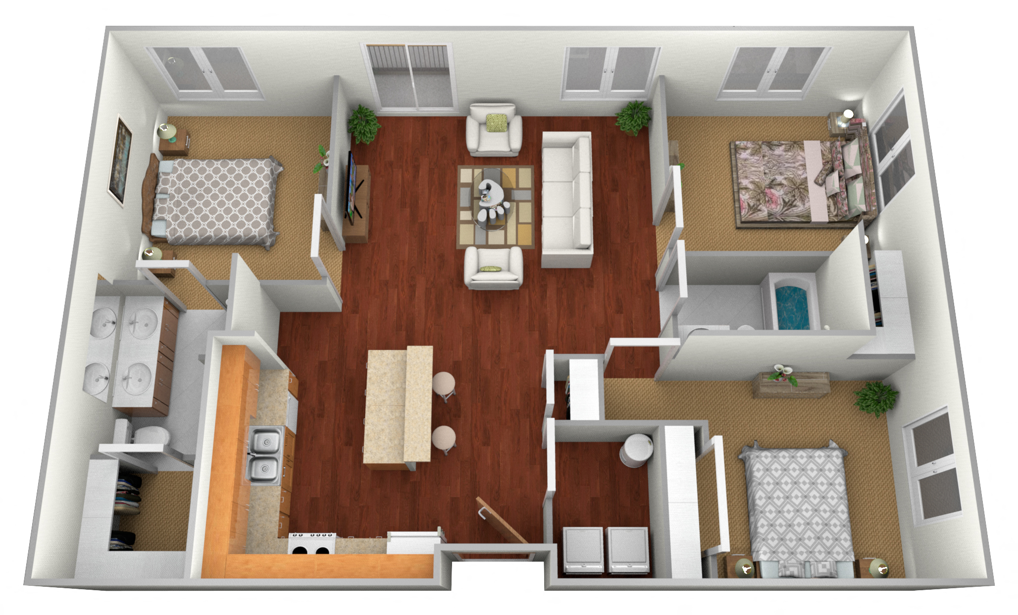 3 bed 2 bath Floor Plan at Augusta Apartments, Fargo, 58104