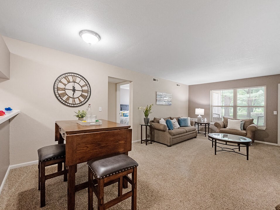 connected living and dining area at burwick farms apartments
