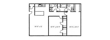 2 Bedroom Flat Floor Plan at Brookside Apartments, Hewitt, TX