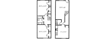 2 Bedroom Townhome with W/D Floor Plan at Brookside Apartments, Hewitt, Texas