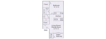 1 bedroom 1 bathroom floorplan,at Cambridge Court Apartments, Nacogdoches Texas