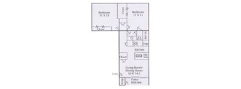 2 bedroom 1 bathroom floorplan,at Cambridge Court Apartments, Nacogdoches