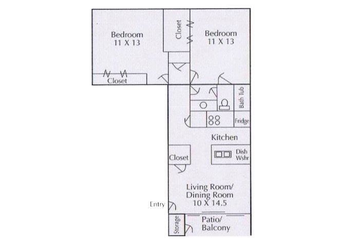 2 bedroom 1 bathroom floorplan 2 bedroom 1 bathroom floorplan,at Cambridge Court Apartments, Nacogdoches