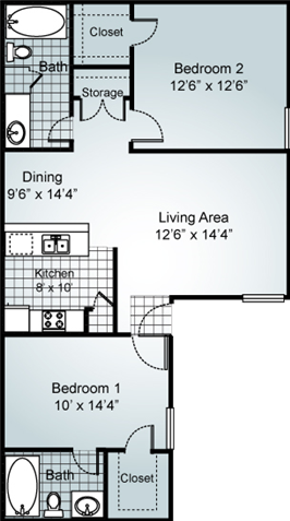 2 Bedroom 2 Bathroom Floorplan 2 Bedroom 2 Bathroom Floorplan at Parks on the Green, Temple, 76504