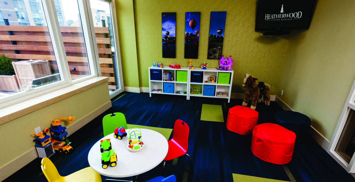 children's playroom toys and books at 27 on 27th, Long Island City, NY, 11101