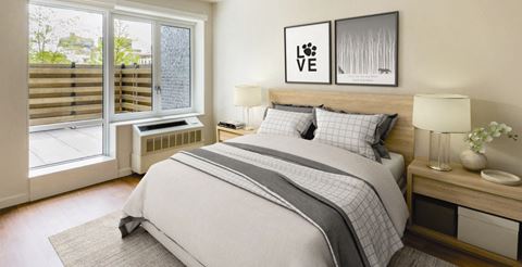 large bedroom decorated in brown and gray at 544 Union, Williamsburg, Brooklyn, New York