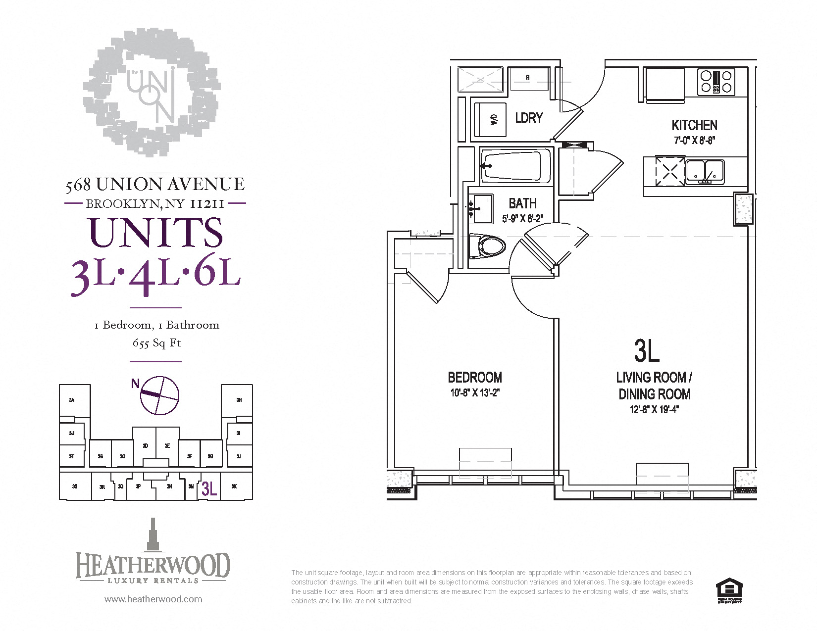 1 Bedroom - Large L & R Line Floor Plan at 568 Union, Brooklyn, 11211