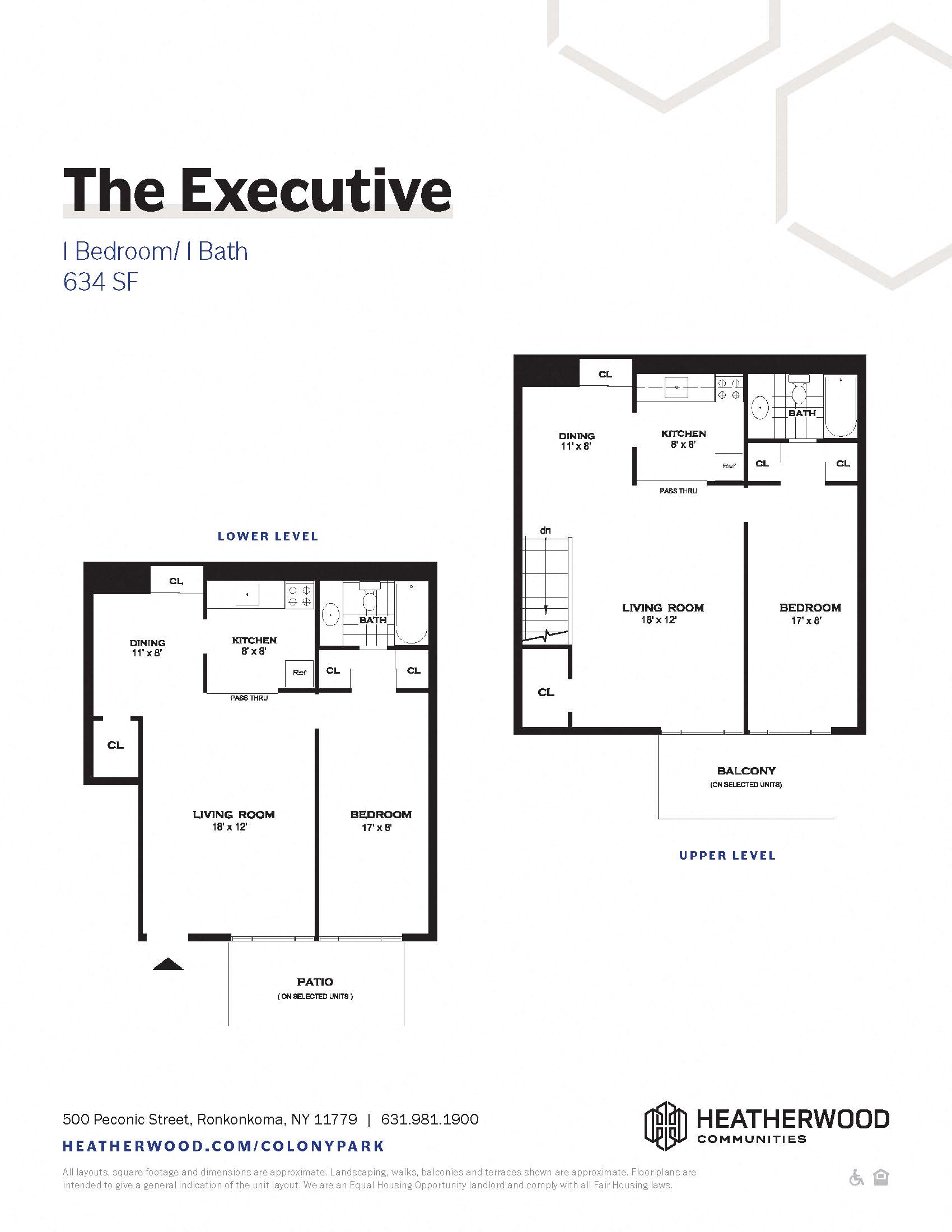 Floorplan of the Executive 1 Bedroom at Colony Park Apartments