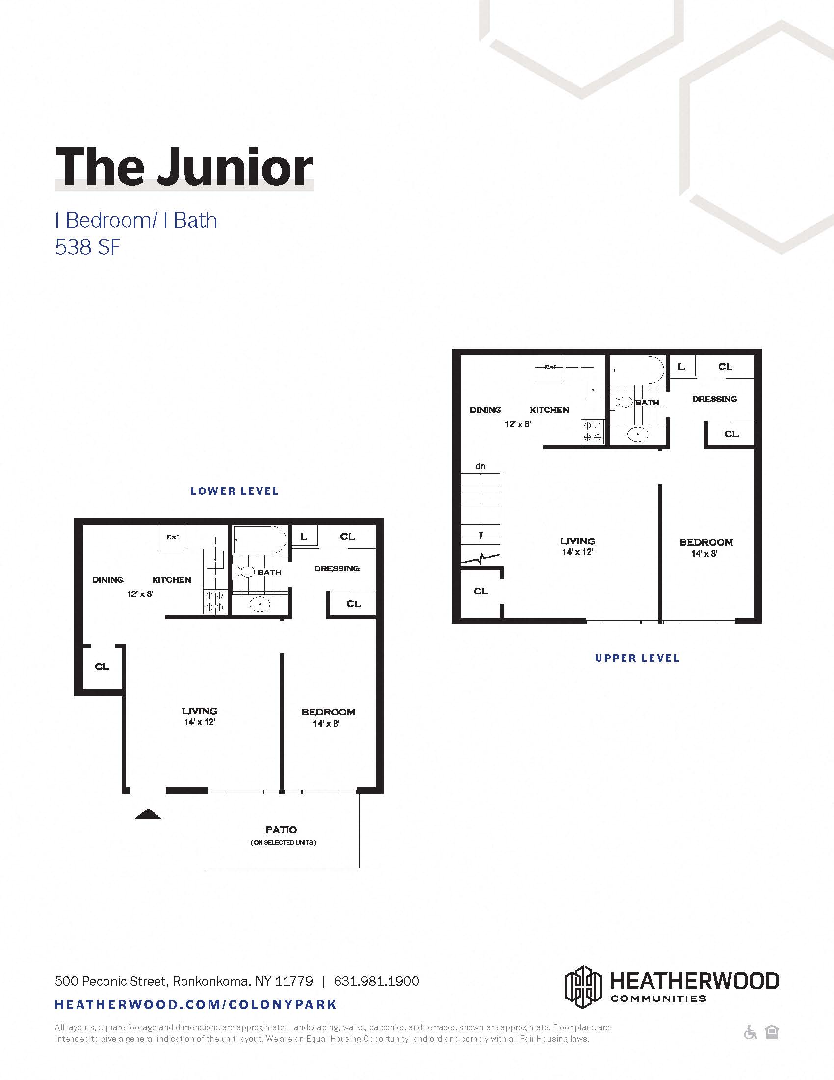 Floorplan of Junior 1 Bedroom at Colony Park apartments