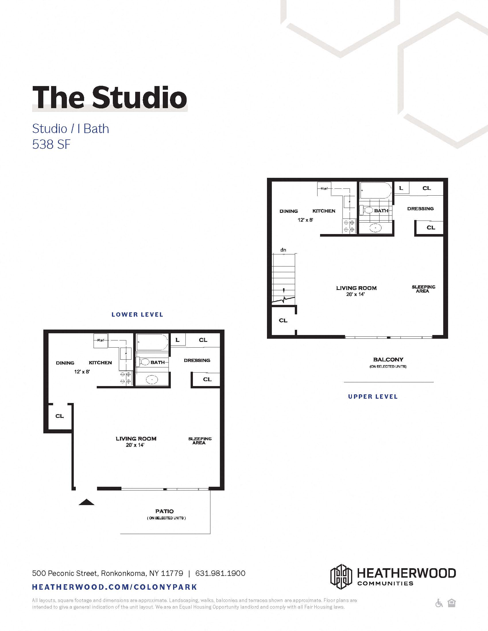Studio Floorplan at Colony Park apartments