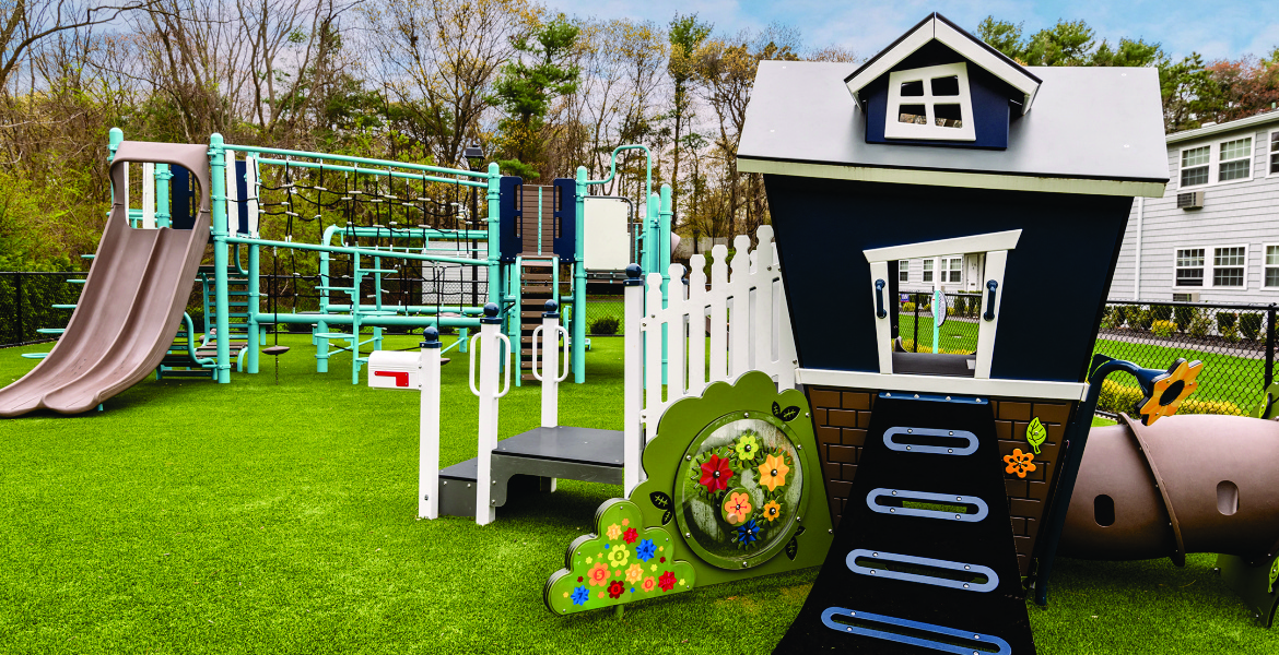 children's playground and slide at Heatherwood House at Oakdale, New York