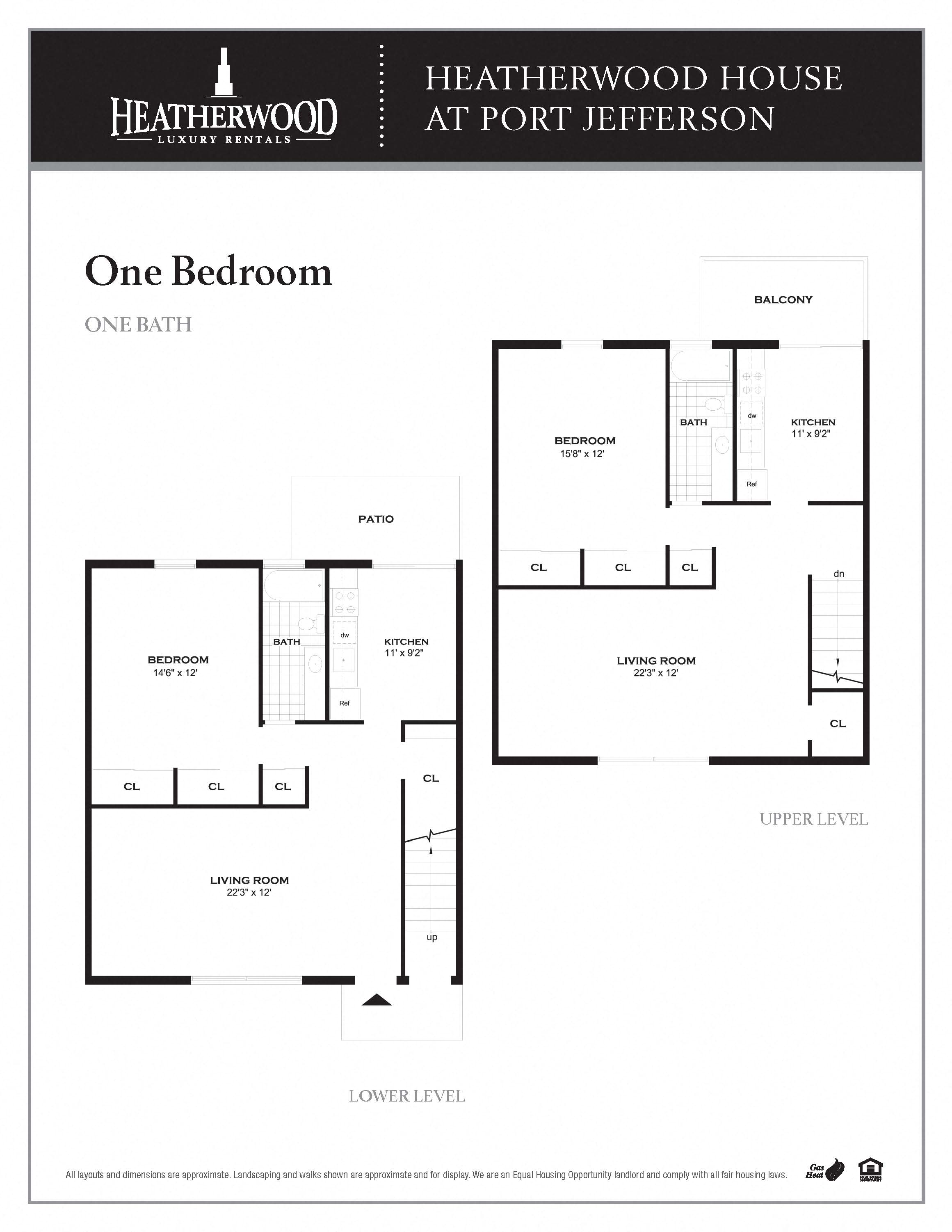 Floor plan for upgraded 1 bedroom residence  at Heatherwood House at Port Jefferson, Port Jeff Station, NY