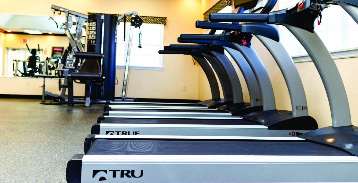 treadmills all in a row at Heatherwood House at Port Jefferson, Port Jeff Station