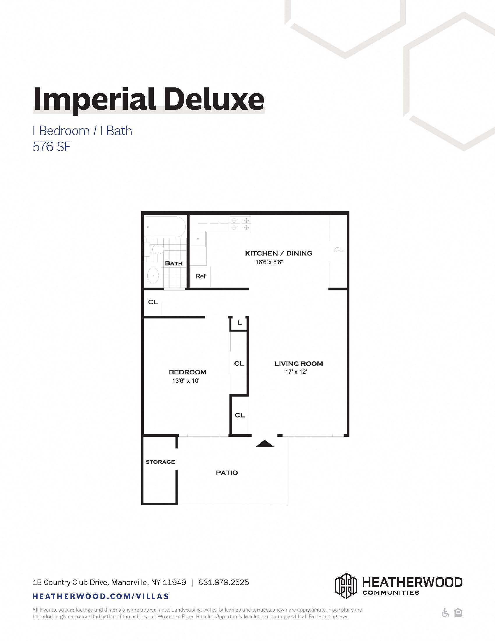 1 Bedroom 1 Bath 576 sq ft floorplan at Villas at Pine HIlls