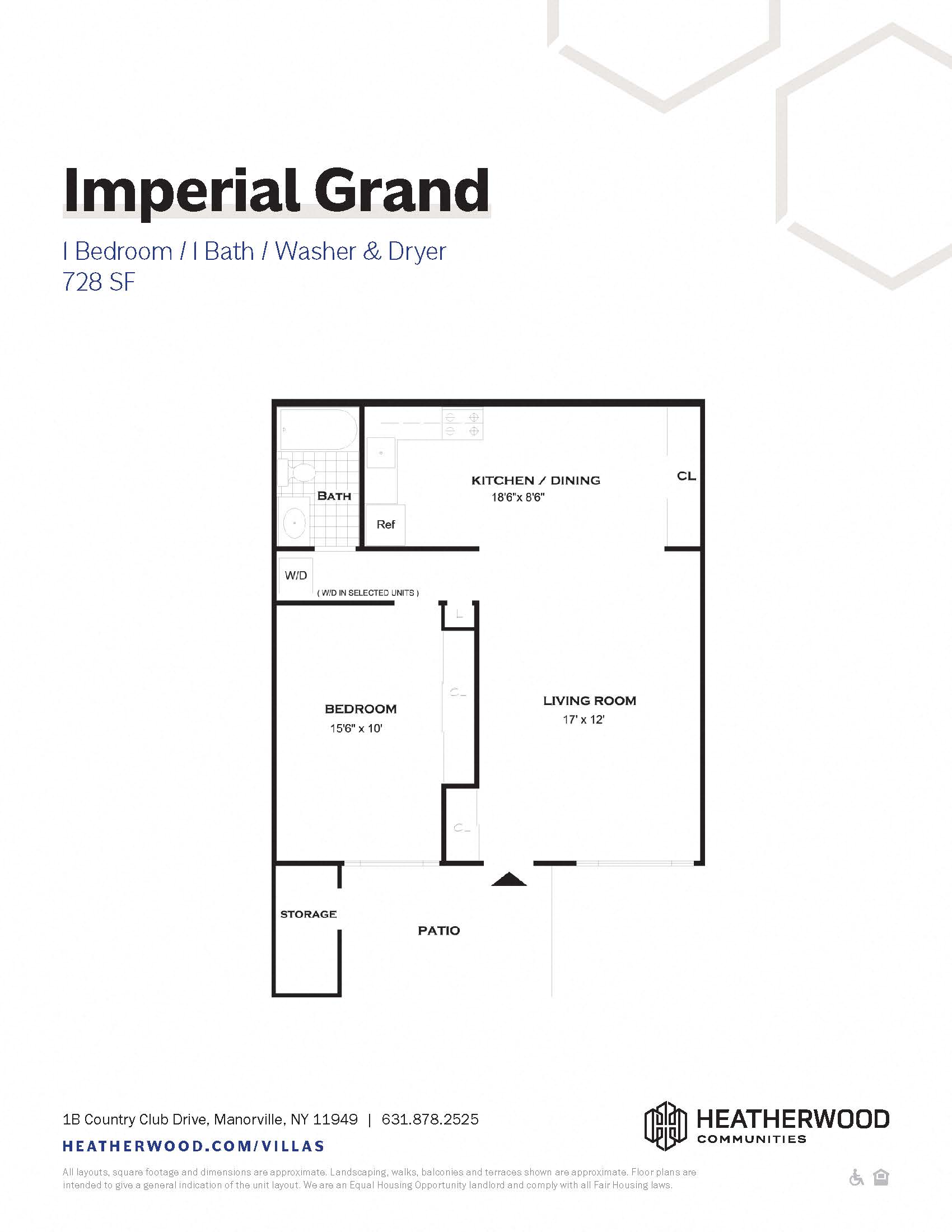 1 Bedroom 1 Bath 728 sq. ft. Floorplan at Villas at Pine Hills