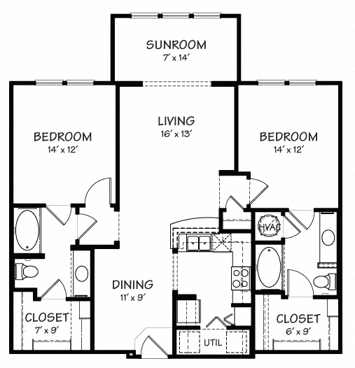 Two A with Sunroom Floor Plan| 1,171 sq.ft. | The Reserve on Cave Creek