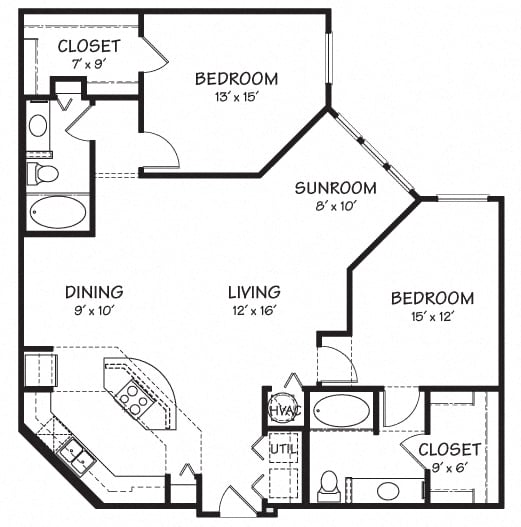 Two C with Sunroom Floor Plan| 1,299 sq.ft. | The Reserve on Cave Creek