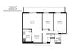 Two bedroom, one bathroom apartment layout at St. Lawrence Village in St. Catharines, ON
