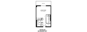 Bachelor, one bathroom apartment layout at St. Lawrence Village in St. Catharines, ON