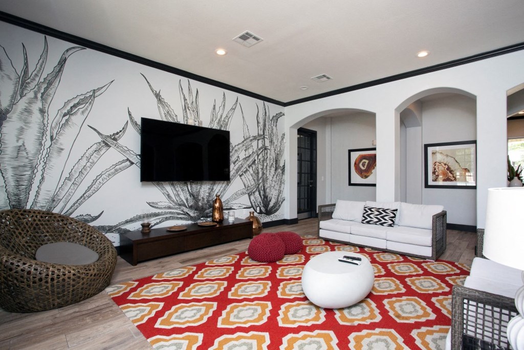 side view  of lounge and tv