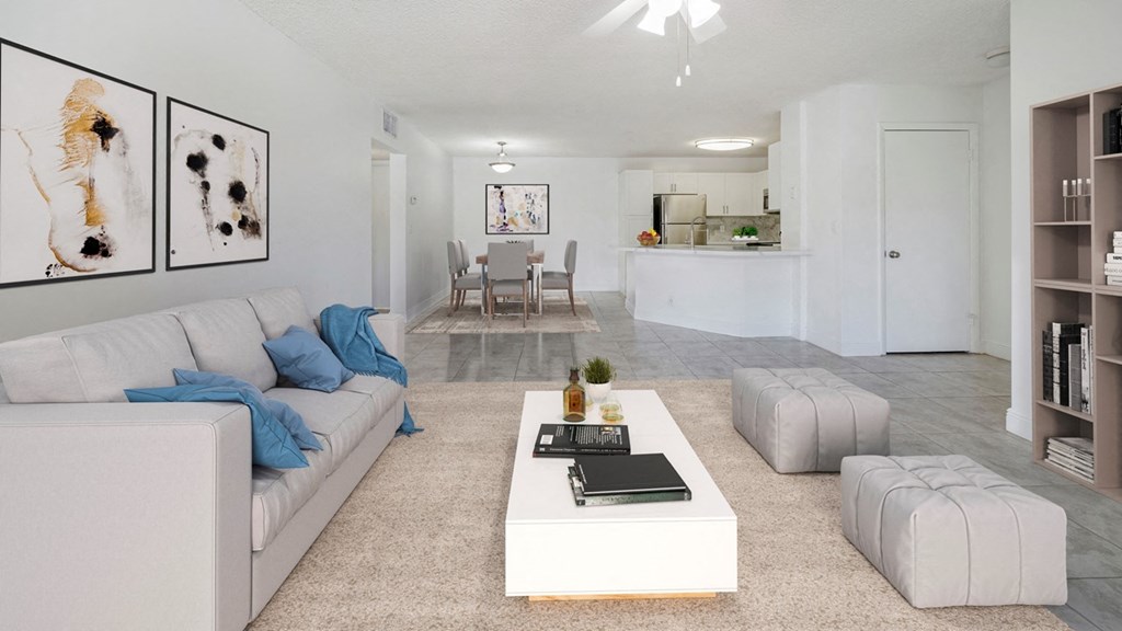 a living room with a couch and a coffee table