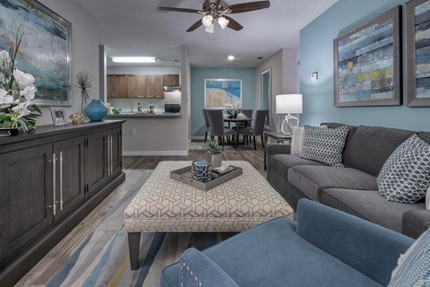a living room with a couch and a coffee table