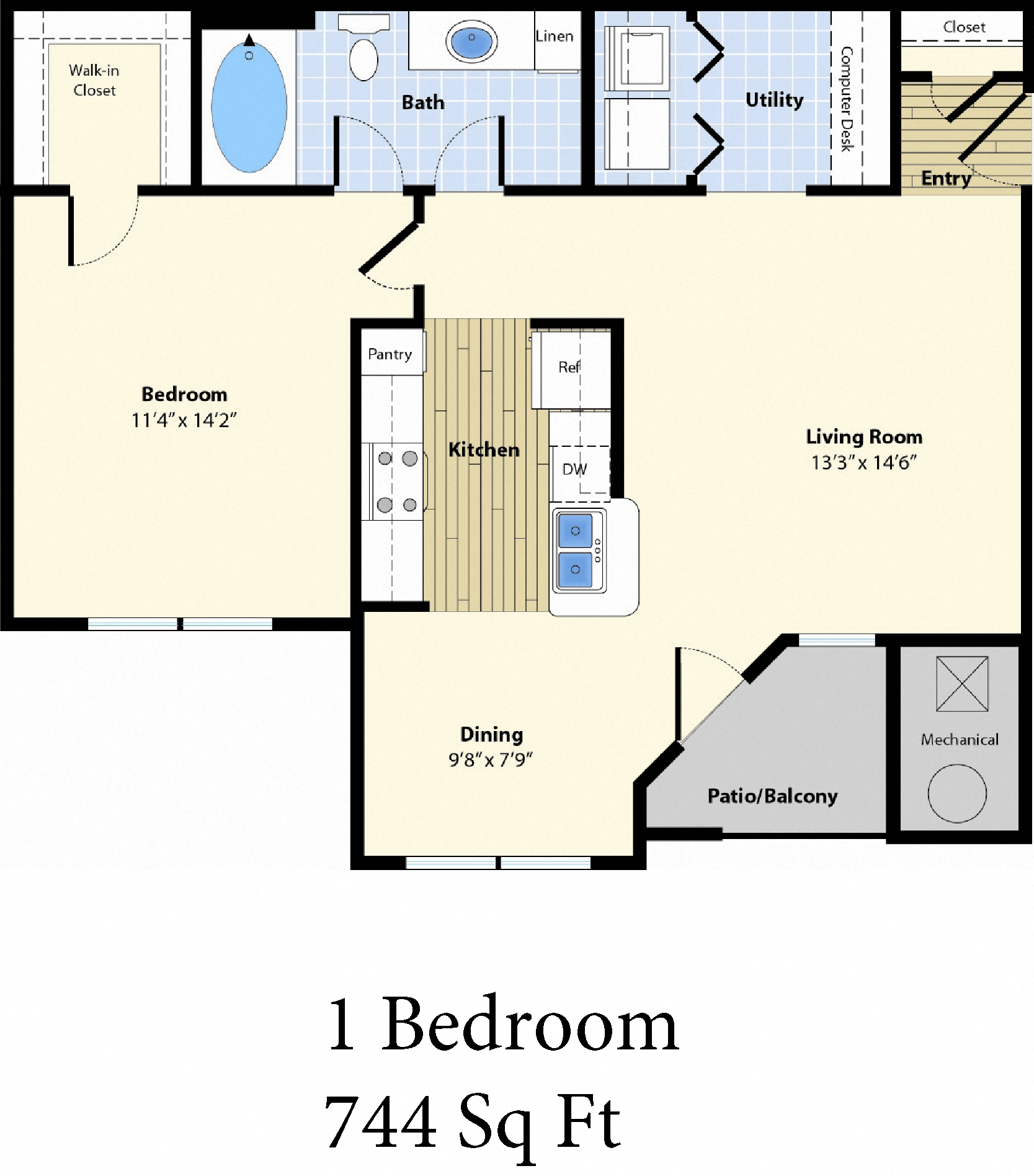 The Commons at Boston Road One Bedroom Apartment Floorplan