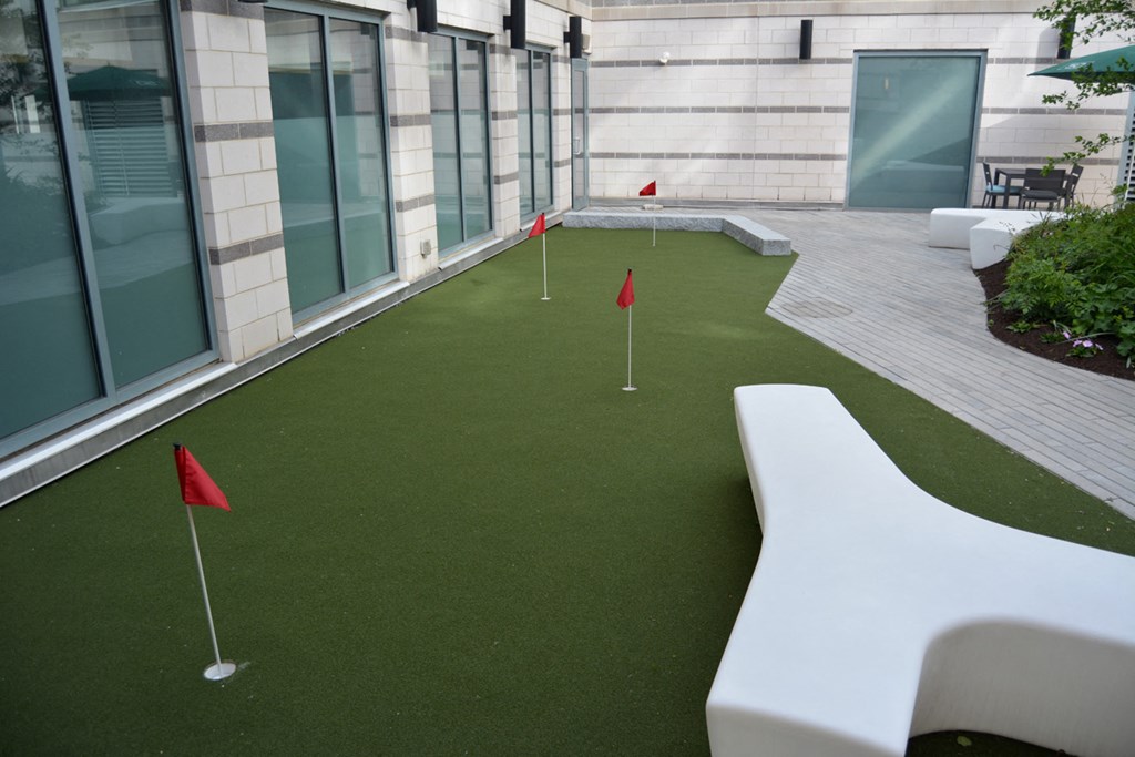 a golf course on the roof of a building