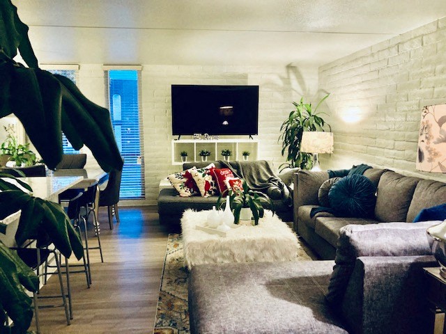 a living room with a couch and a television