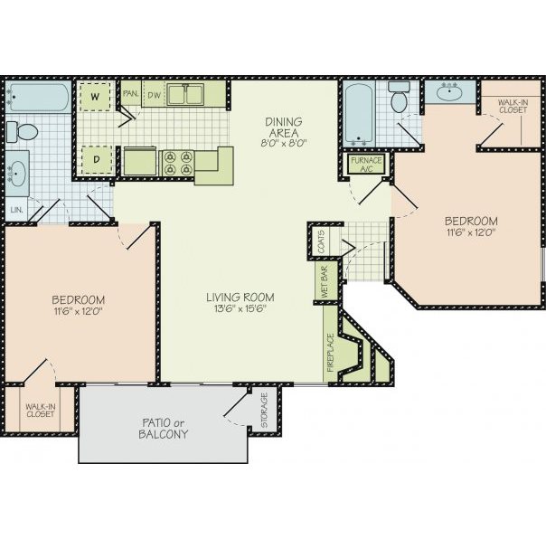 Floor Plan B Floor Plan B at Orchard Park Apartments in Greensville, South Carolina