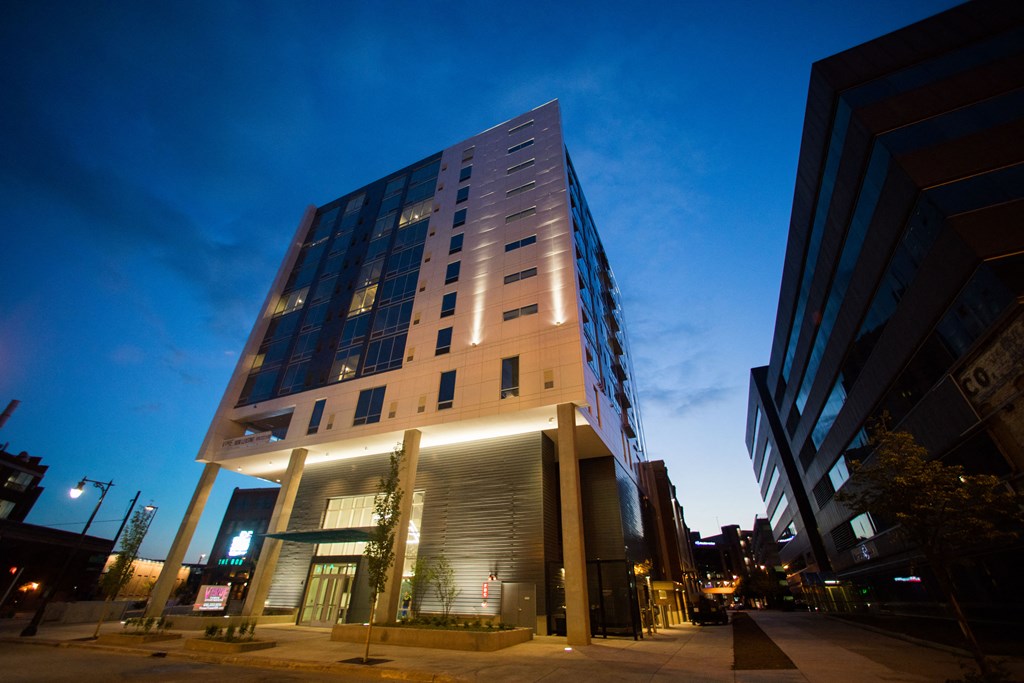 Venue Tower Apartments Exterior at Night