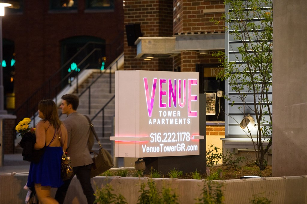 Venue Tower Apartments Exterior at Night