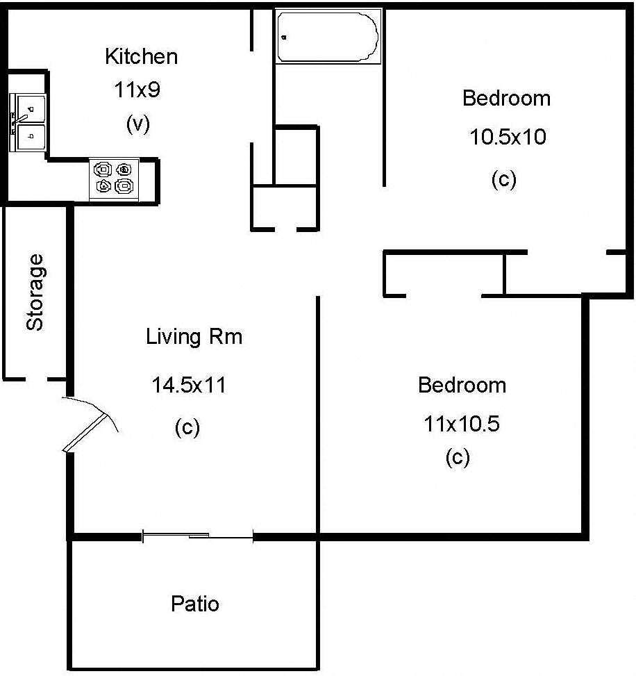2 bedroom 1 bath