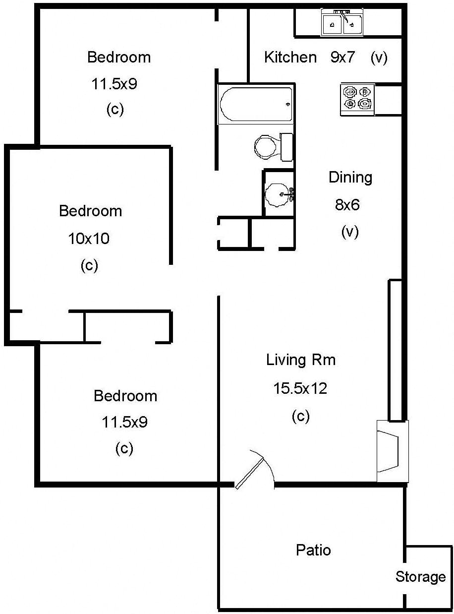 3 bedroom 1 bath
