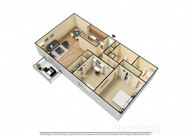 2 Bed 2 Bath Furnished Floor Plans at Candlewyck Apartments, Kalamazoo, 49001