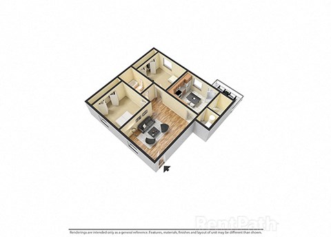 2 Bedroom 1 Bathroom 850 Sq. Ft. Flint Floor plan at Sandstone Court Apartments, Greenwood, 46142