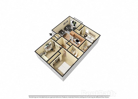 3 Bedroom 2 Bathroom 1,100 Sq. Ft. Quartz Floor Plan at Sandstone Court Apartments, Greenwood, Indiana