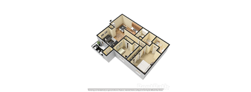 Two Bedroom 3D View Floor Plan at Walnut Creek Apartments, Indiana, 46902