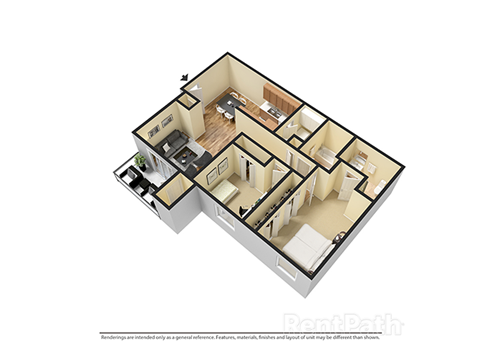 2  Bed   2  Bath   898 Sq. Ft. Floor Plan at Walnut Creek Apartments, Indiana, 46902